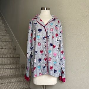 Munki Sz L Coffee Latte Classic Flannel Pajama Top ONLY